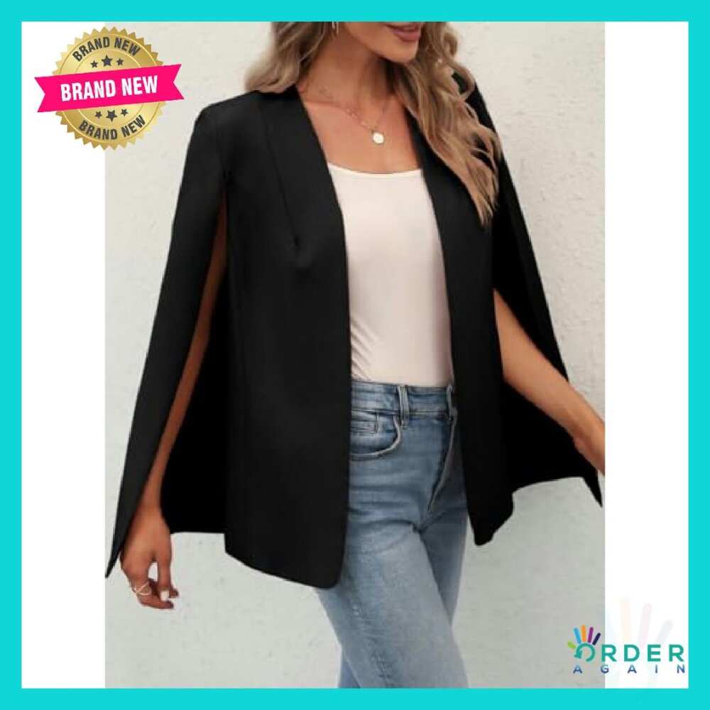 Cape Blazer Split Sleeve Open Front Chic Workwear… - image 4
